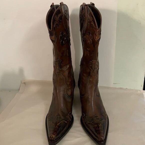 NWOT BARBARA BUCCI  LEATHER COWGIRLS WESTERN BROWN BOOTS SIZE 41 MADE I… - Picture 2 of 11